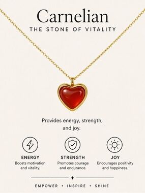 Red Carnelian Heart Pendant Necklace Gold Dainty Gemstone Jewelry